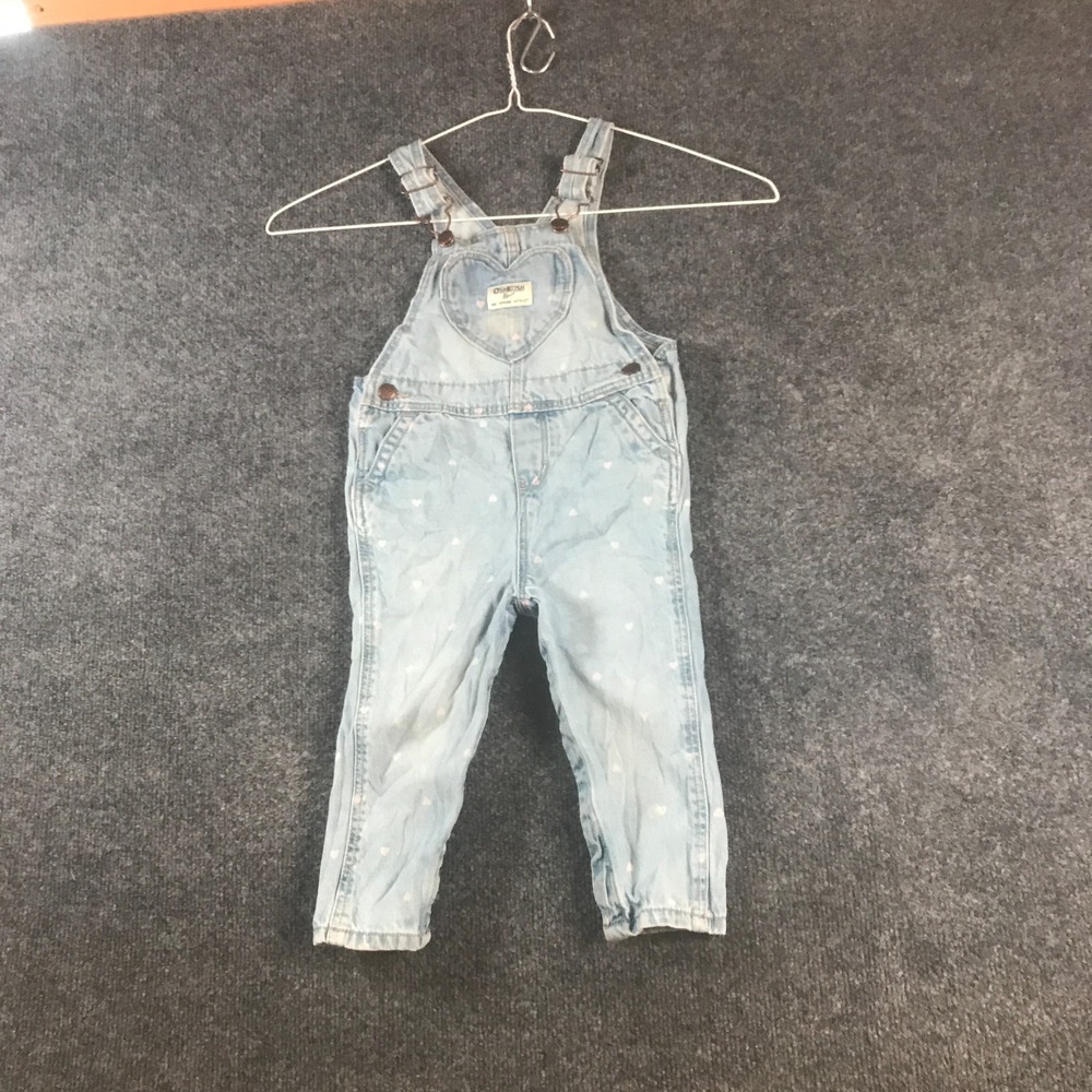 OshKosh B'gosh Bib Overalls Toddler 4T Blue Good Heart Print Ankle Snap Denim